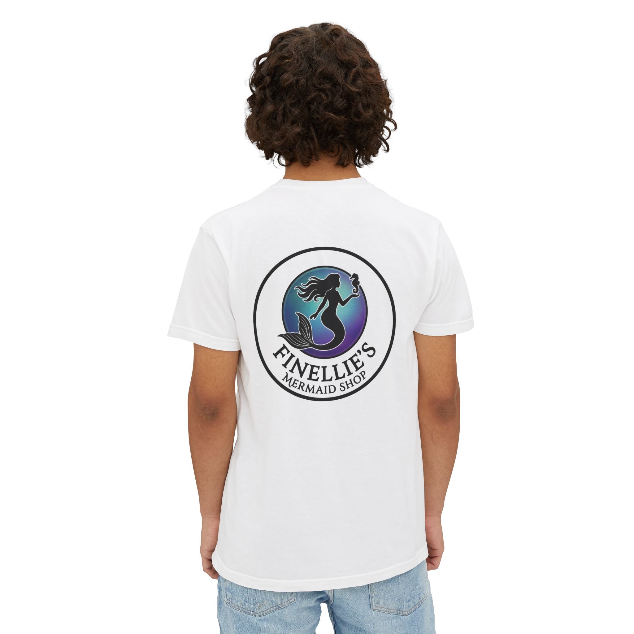 Finellie's Mermaid Shop Logo Tee- Pod Member-Unisex Garment-Dyed Pocket T-Shirt