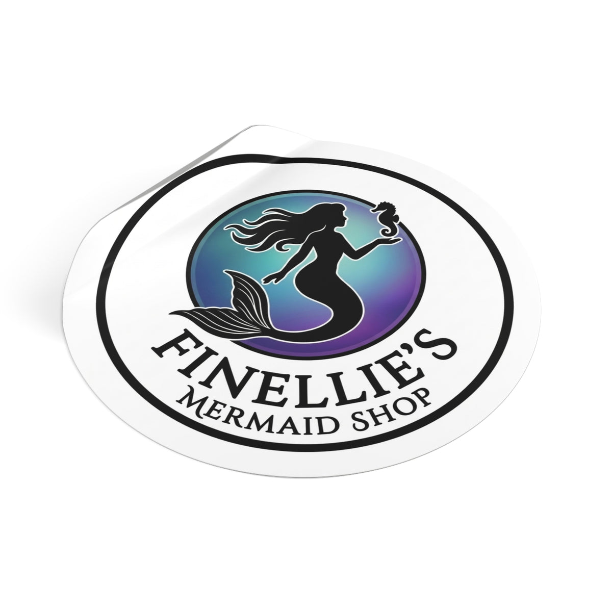 Finellie's Mermaid Shop Logo Round Vinyl Sticker