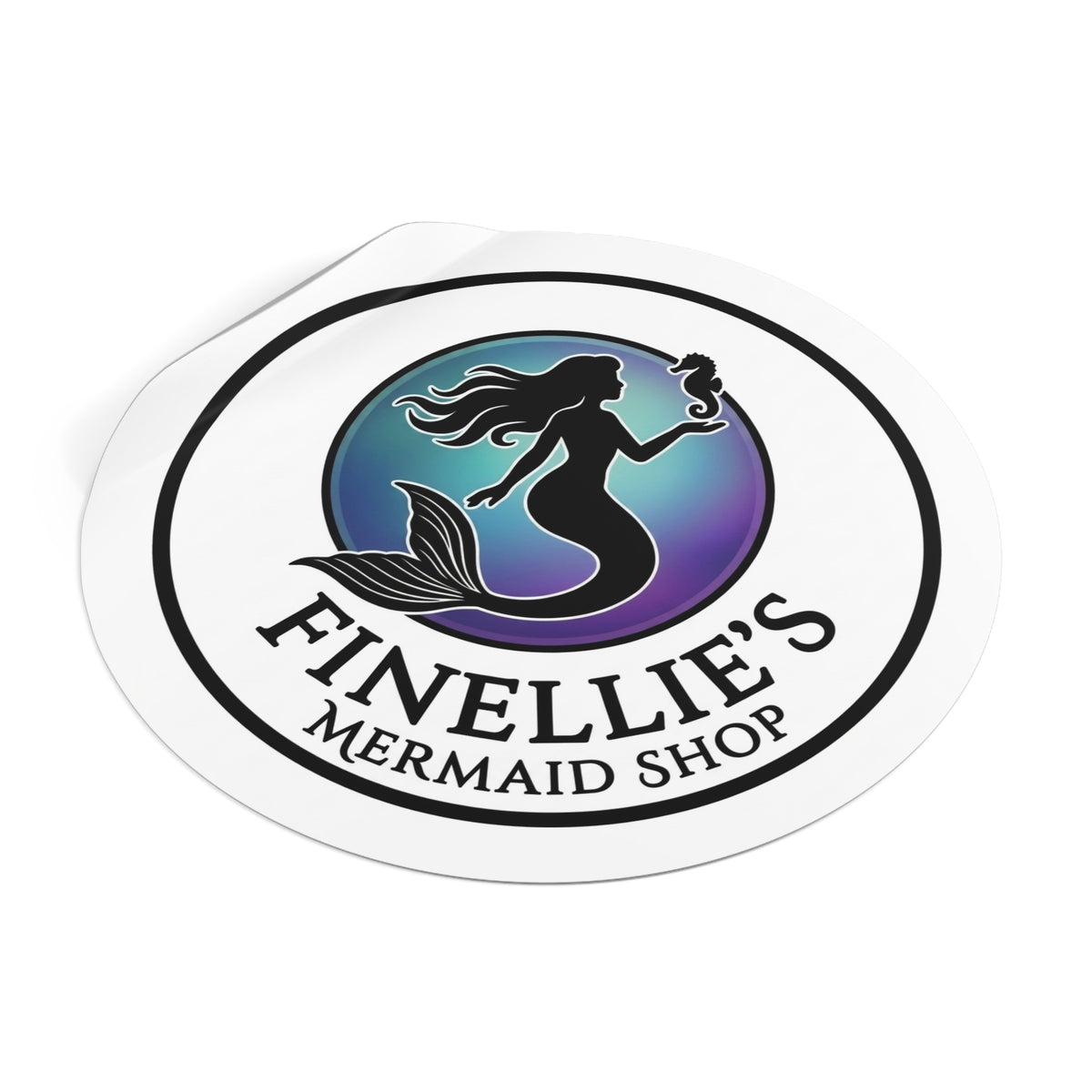 Finellie's Mermaid Shop Logo Round Vinyl Sticker