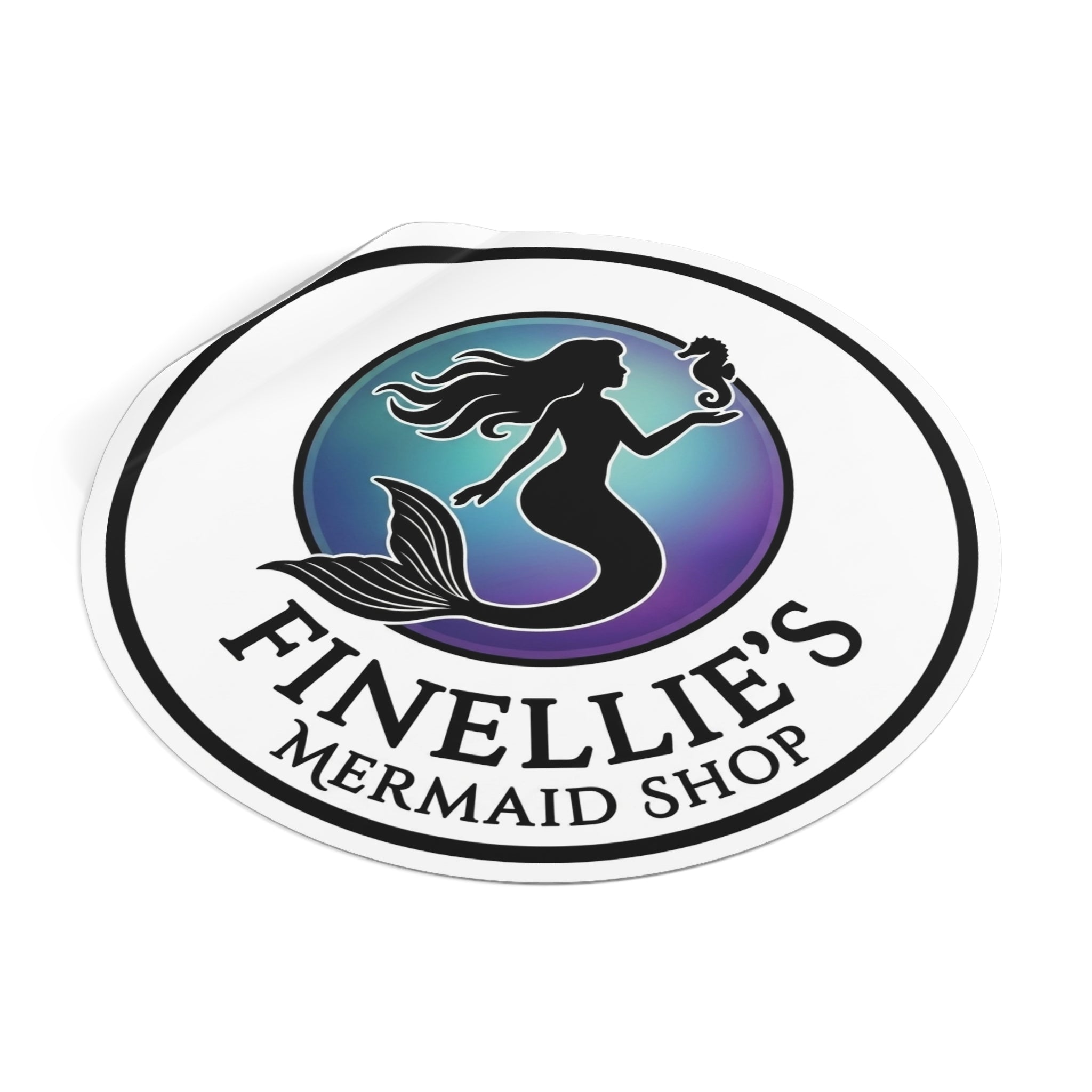 Finellie's Mermaid Shop Logo Round Vinyl Sticker