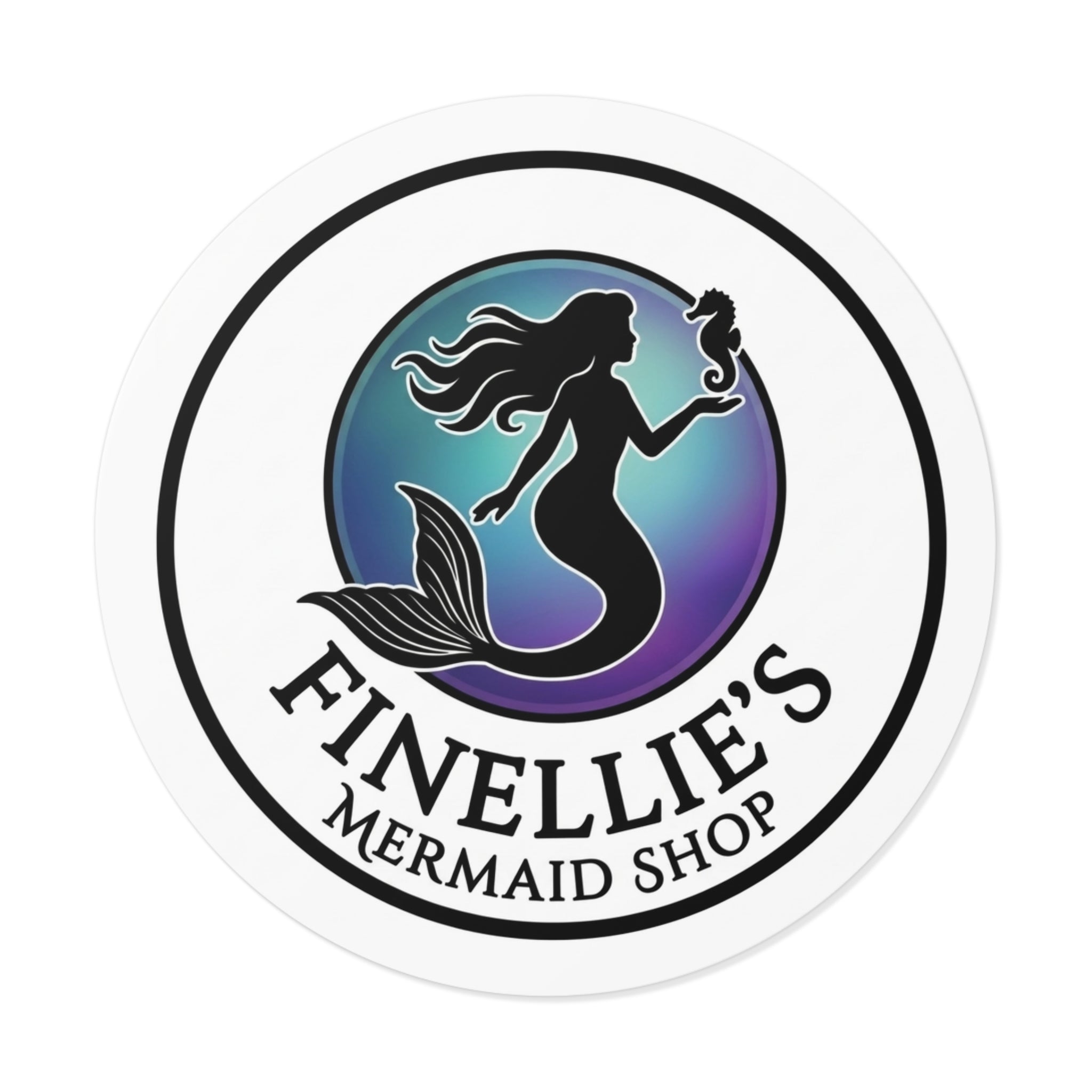 Finellie's Mermaid Shop Logo Round Vinyl Sticker