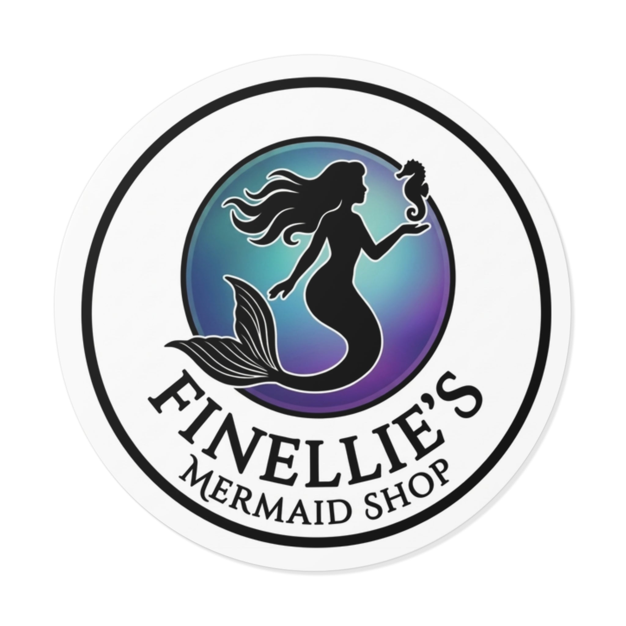 Finellie's Mermaid Shop Logo Round Vinyl Sticker