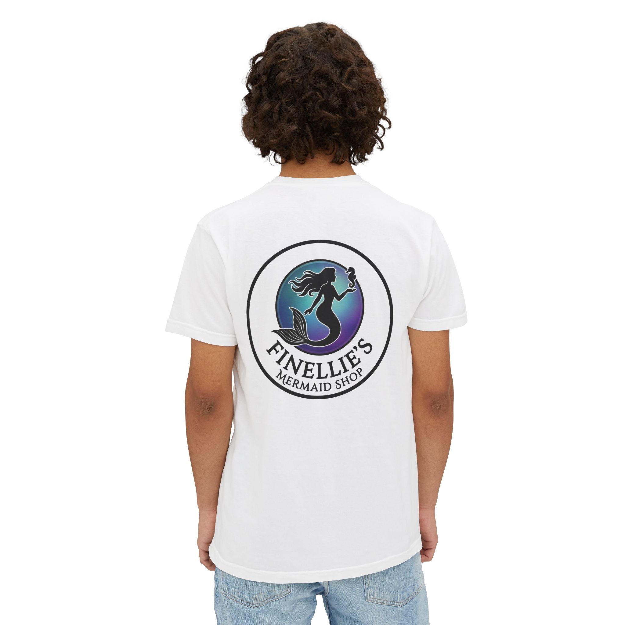 Finellie's Mermaid Shop Logo Tee- Pod Member-Unisex Garment-Dyed Pocket T-Shirt