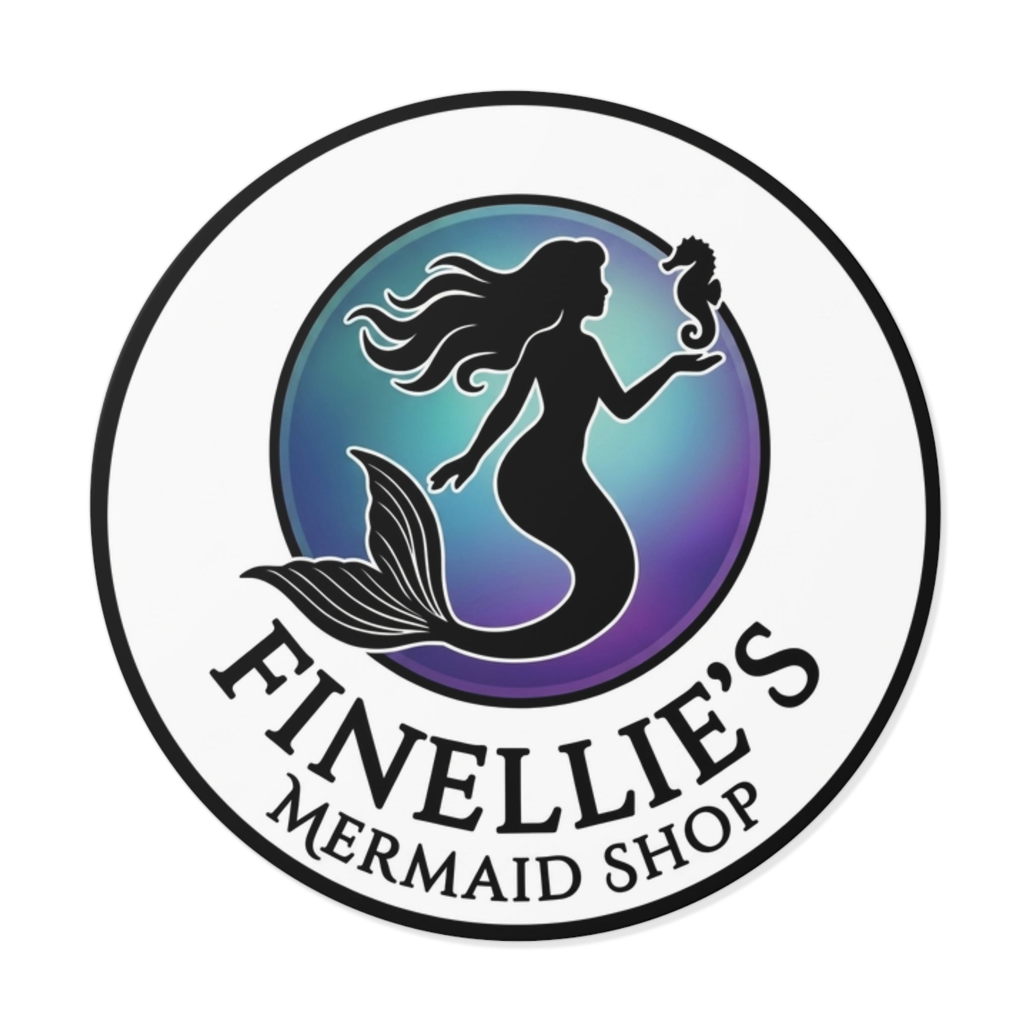 Finellie's Mermaid Shop Logo Round Vinyl Sticker