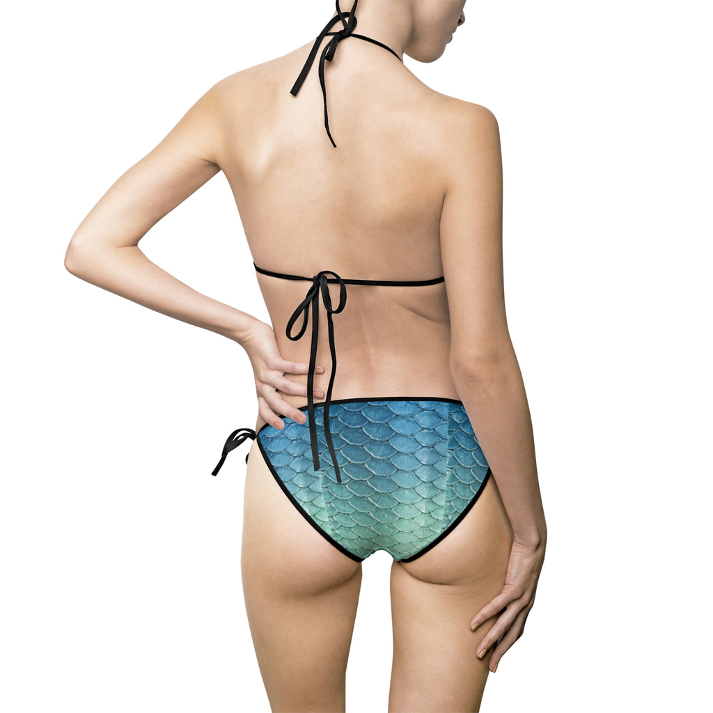 Green Mermaid Scale Print Bikini Swimsuit — Triangle Two-Piece