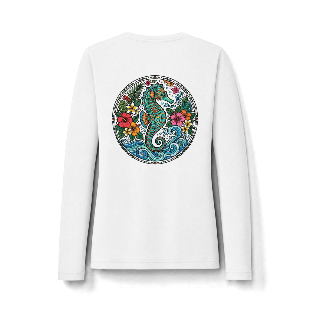 Women's Seahorse Long Sleeve Sun Shirt — UV Protective Beach Tee