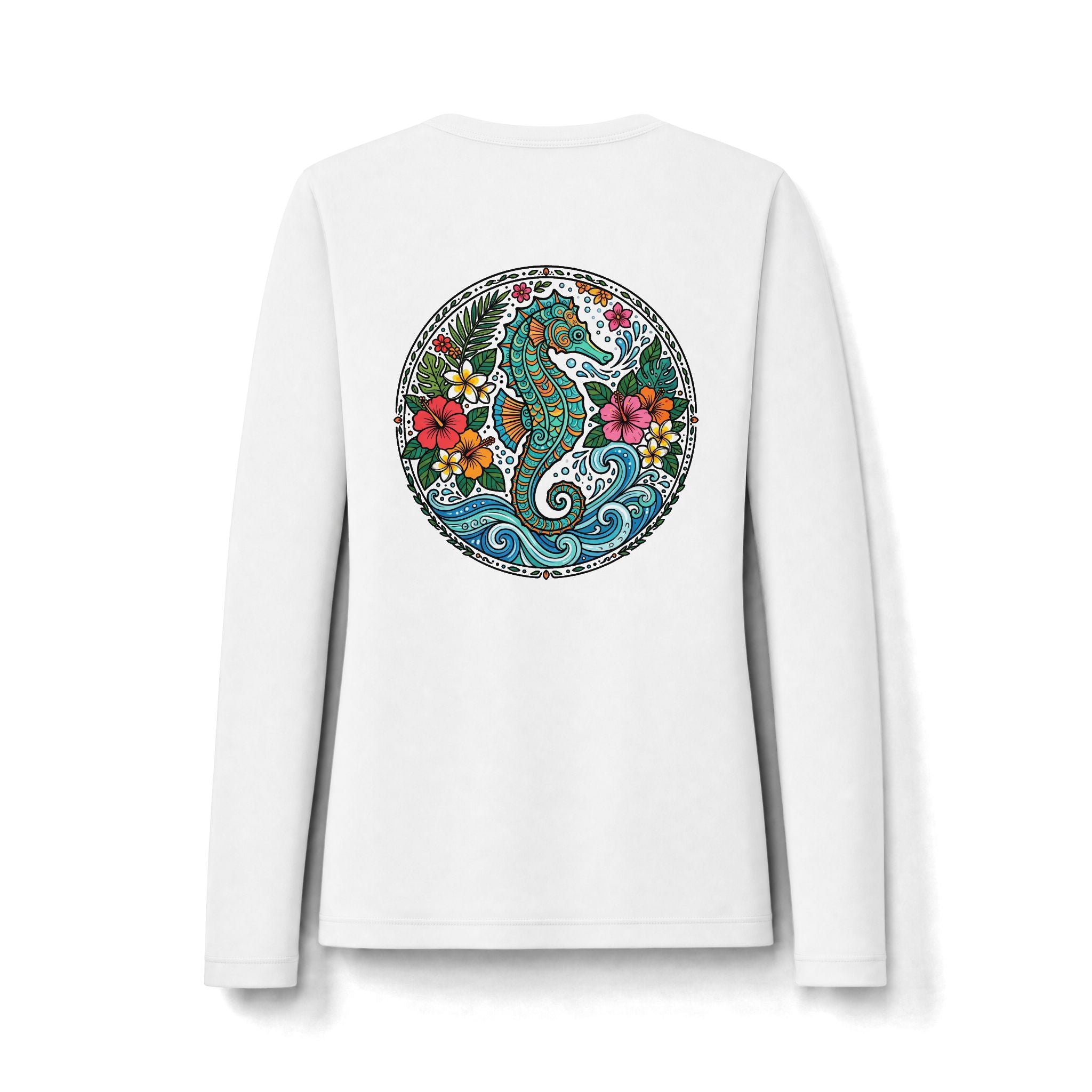 Women's Seahorse Long Sleeve Sun Shirt — UV Protective Beach Tee