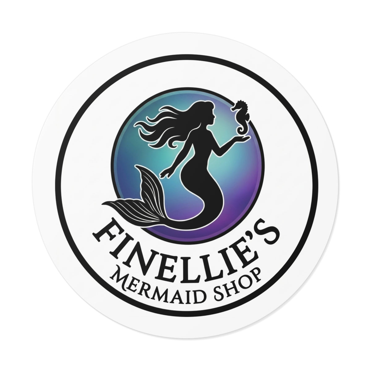 Finellie's Mermaid Shop Logo Round Vinyl Sticker
