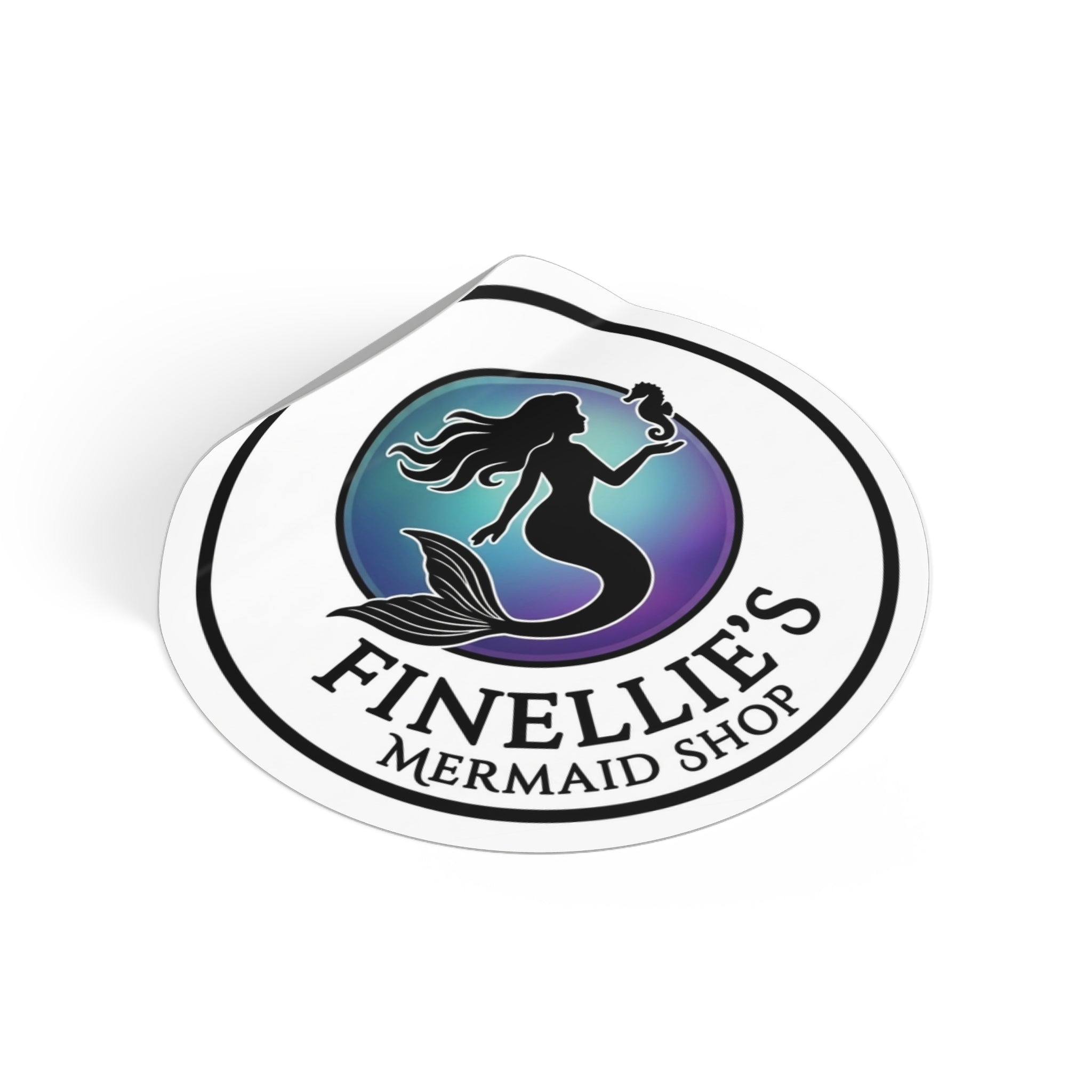 Finellie's Mermaid Shop Logo Round Vinyl Sticker