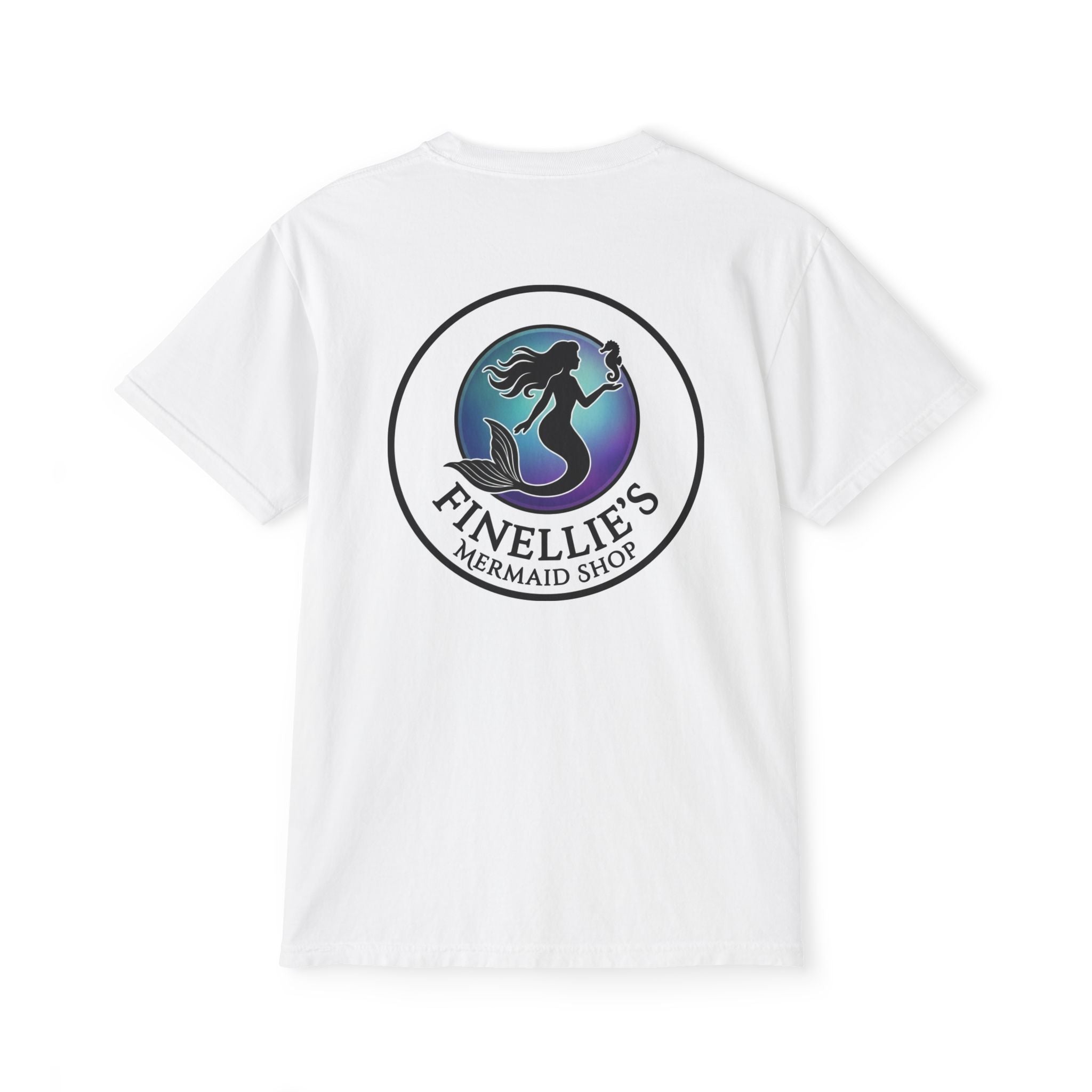 Finellie's Mermaid Shop Logo Tee- Pod Member-Unisex Garment-Dyed Pocket T-Shirt