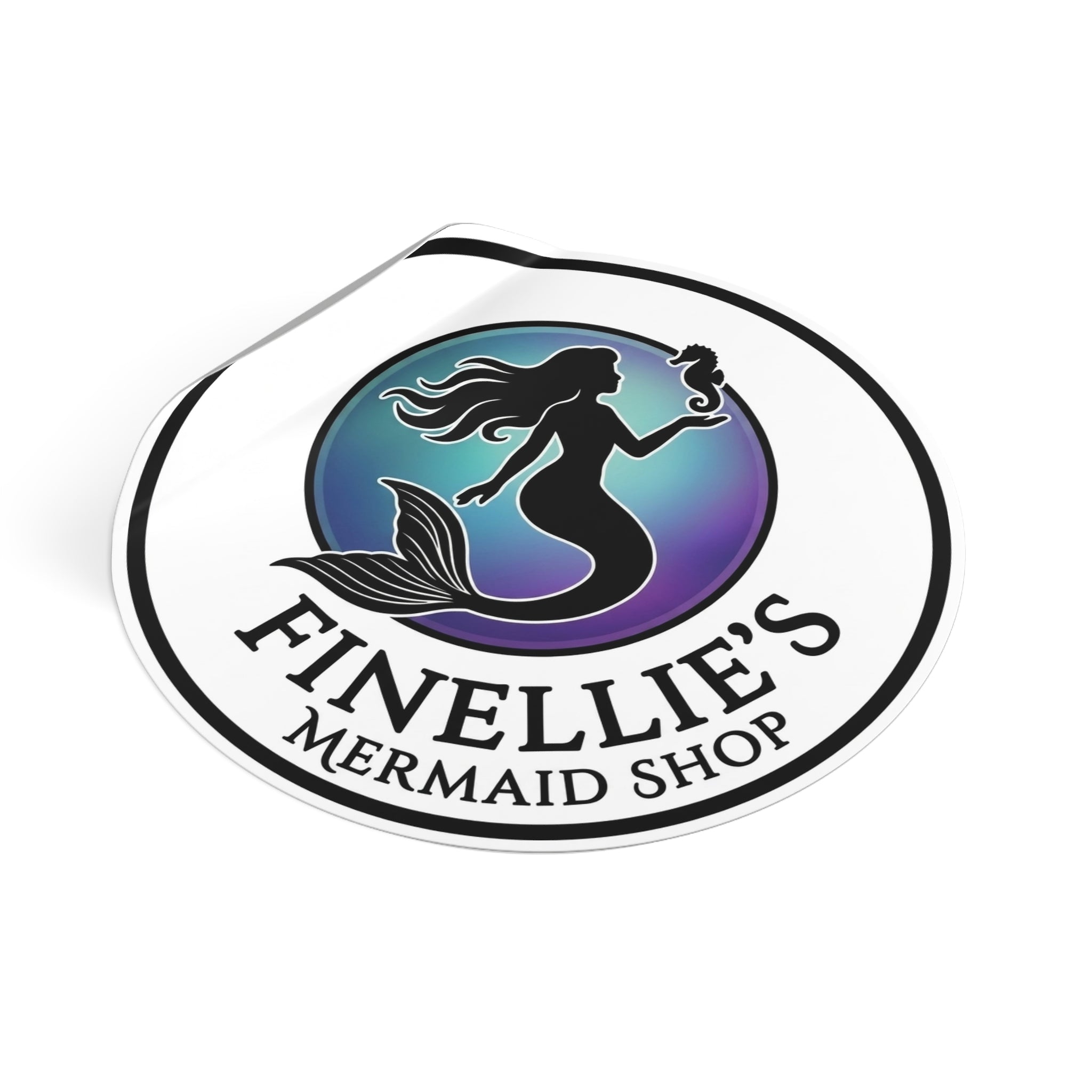 Finellie's Mermaid Shop Logo Round Vinyl Sticker